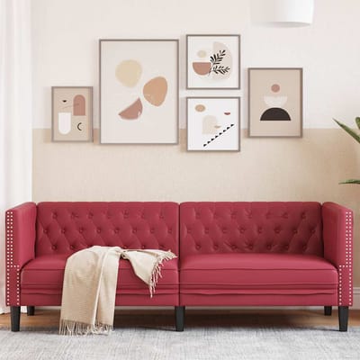 vidaXL - Driezitsbank - Chesterfield-stijl - kunstleer - wijnrood