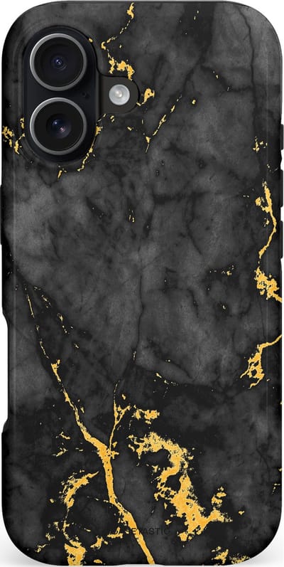 Casetastic hoesje geschikt voor Apple iPhone 17 - MagSafe - Dubbellaagse bescherming - Zwarte Marmer Goud - Fashion Case - Zwart Goud