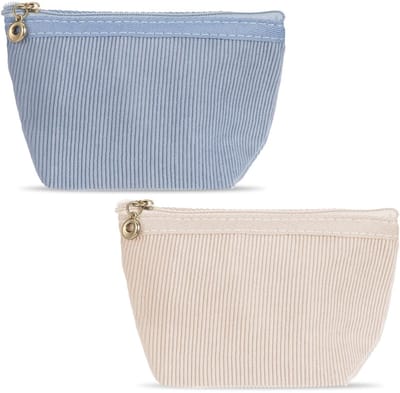 Dailygoods- Cosmetische Tas Set - Corduroy - Kleine Make-up Tas - Reizen Make-up Tas - Esthetische Opbergtas - Blauw/Kaki - 2 Stuks
