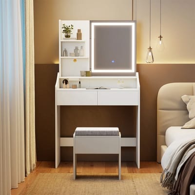 Kaptafel met spiegel en verlichting - Make up tafel - Make up - Toilettafel - Met lades - Wit