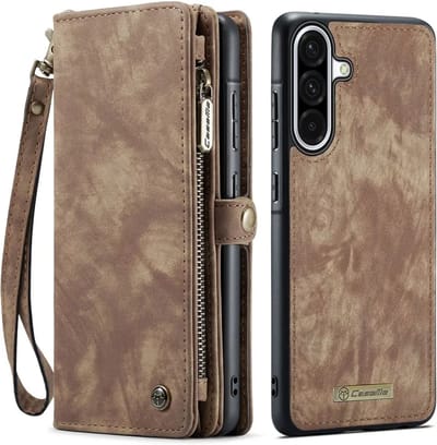 CaseMe 008 Geschikt voor Samsung Galaxy A56 - 2-in-1 Book Case en Back Cover - Magnetisch Uitneembaar - Portemonnee Hoesje - Bruin