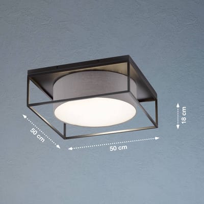 FISCHER & HONSEL Carre plafondlamp 50x50cm stoffen kap grijs