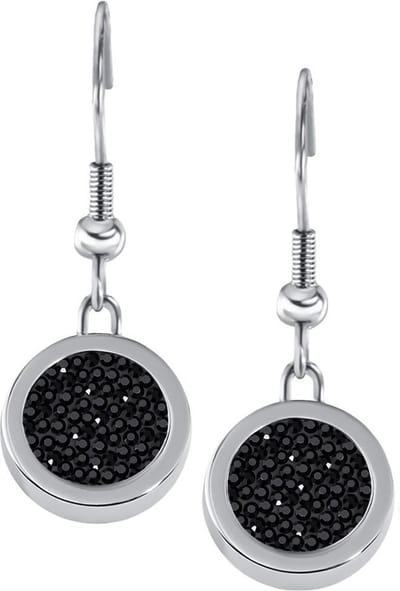 Quiges RVS Schroefsysteem Oorhangers Oorbellen Zilverkleurig met Verwisselbare Zirkonia Zwart Mini Munt Set - ECOS098