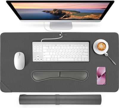 Bureaumat en toetsenbord polssteun set - Leder - Truffle Grey - 80 x 40 cm