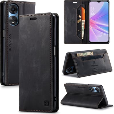 Luxe Flip Case met RFID Bescherming Kaarthouder en Magneetsluiting voor OPPO A78 5G _ Zwart