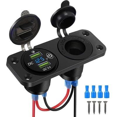 2-in-1 Paneel Dubbele QC Autolader Quick Charge 3.0 Sigarettenaanstekeraansluiting Waterdicht 12V/24V Dubbele USB Auto-aansluiting met LED Voltmeter Aanraakschakelaar Matches the image