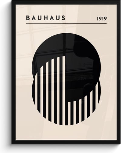 Poster in lijst - Fotolijst 60x80 cm - Posters - Bauhaus - Retro - Zwart - Wit - Abstract - Posterlijst zwart - Decoratie - Wanddecoratie woonkamer - Muurdecoratie slaapkamer