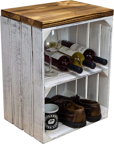 Houten Opbergkist met Zitfunctie - Tafel of Bankje - 40x29x50 cm - Rustiek Wit