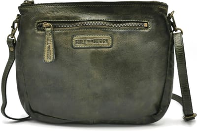 Hillburry - Plat Schoudertasje - Clutch - Gewassen Leer Kaki - Simpel en praktisch. Ideaal voor Festivals bezoek - Wandelen - Citytrip- Shoppen of Stappen - (bxhxd) 23cm x 19cm x 4cm.