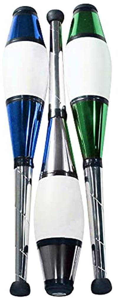Premium Jongleerclub Set voor Beginners en Professionals - Duurzaam en Slijtvast Ontwerp - Set van 3 - Zilver, Blauw en Groen