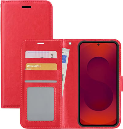 Hoesje - Met Pasjeshouder - Geschikt voor Samsung Galaxy S25 Plus - Luxe Bookcase Portemonee - Flip Case - Kunstleer Book Case - Flipcase - Book Cover - Walletcase - Portemonneehoes - Rood