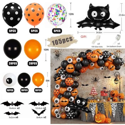 Halloween Ballon Slinger Boog Kit Spin Vleermuis Pompoen Folie Ballon Oogbol Latex Ballon Verjaardag Halloween Thema Feest Decoratie Set black