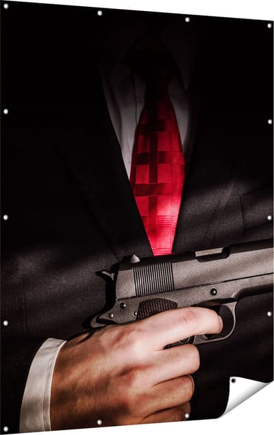 Gards Tuinposter Man van de Maffia met een Pistool Vast - 120x160 cm - Tuindoek - Tuindecoratie - Wanddecoratie buiten - Tuinschilderij