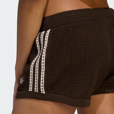 Adidas Knitted Crochet Shorts Korte Broeken Dames - Bruin - Maat XL (46-48) - Poly Mesh