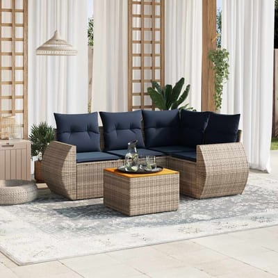 vidaXL - 5-delige - tuinbankset - met - kussens, - grijs - polyrotan