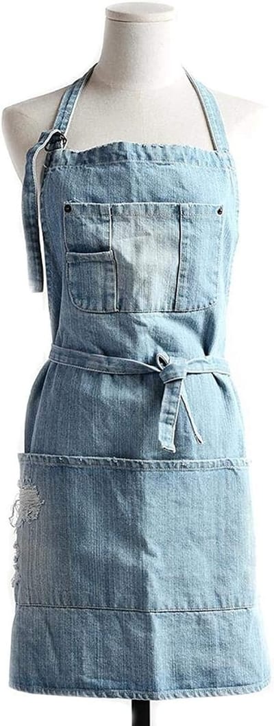 Katoenen jeans verstelbare matras schort 5 zakken koken keuken schort vrouwen mannen mode jeans schort café lounge bar keuken