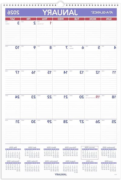 Muurkalender - Jaarkalender Planner - Jaar Overzicht - Grote Pagina's - 15-1/2" x 22-3/4" - Wit