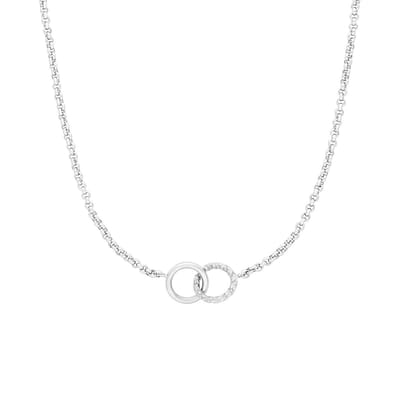 Lucardi Dames Stalen ketting met 2 cirkels - Ketting - Staal - Zilverkleurig - 47 cm