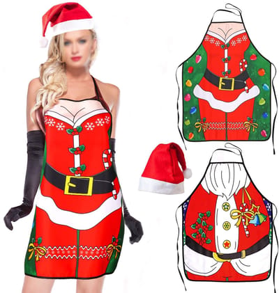 Dailygoods- Kerstschorten Set - 2 Stuks - Grappige Uniseks - Kerstversiering - Horeca Keuken - Sexy Accessoires - Grote Praktische Hoedenjurk - Keukenschorten