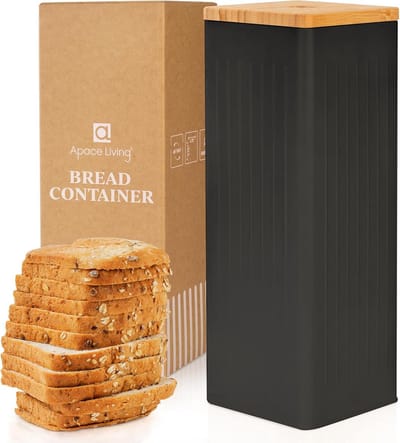 Broodcontainer met Luchtdichte Deksel - Metalen Broodtrommel met Bamboe Deksel - 5 Liter (Zwart)