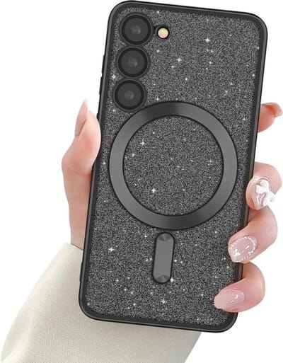 Glitter Sequin Design Hoesje Compatibel met Magsafe Magnetische Case Geschikt voor: Samsung Galaxy S24 - Zachte TPU Case - Zwart