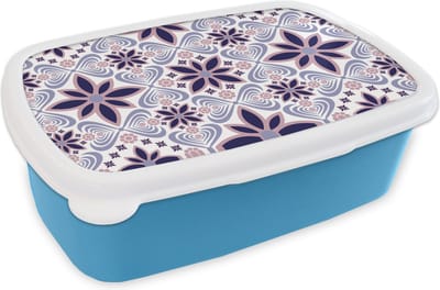 Broodtrommel Blauw - Lunchbox - Brooddoos - Bloemen - Luxe - Design - 18x12x6 cm - Kinderen - Jongen