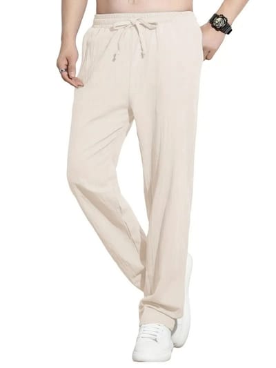 Livano Linnen Broek Heren - Zomerbroek - Volwassenen - Lange Broek - Pantalon - Strandbroek - Zomer - Ibiza Stijl - 2 Stuks Beige - Maat S