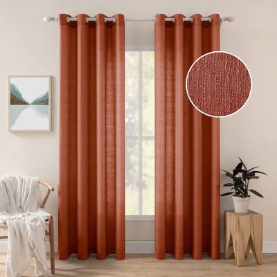 Dailygoods - Set van 2 Transparante Voile Gordijnen met Ogen - Luchtig en Decoratief Baksteenrood 260 x 140 cm