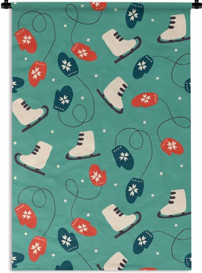 Wandkleed - Wanddoek - Schaatsen - Winter - Patronen - 60x90 cm - Wandtapijt