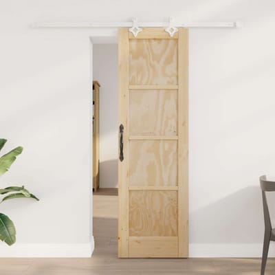 vidaXL - Schuifdeur - Natuurlijk - en - Wit - 61 - x - 198,5 - cm - Massief - grenenhout