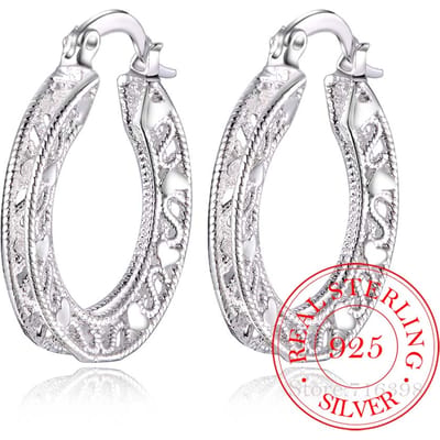 925 Sterling Zilveren Hoop Oorbel Koreaans Vintage Hol Hart Party Oorbellen voor Vrouwen Bruiloft Party Sieraden Cadeau white