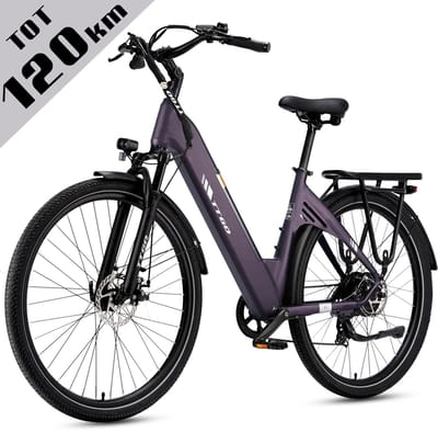 Elektrische Fiets TTGO C3 - 36V 18AH Accu - Actieradius Tot 120 Km - 28×2.0 Inch Wielen- Aluminium Lage Instapframe -Shimano 7 Versnellingen - Mechanische Schijfremmen - LCD Display - Elektrische Stadsfiets - paars
