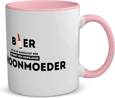Akyol - bier, nu ik je aandacht heb je bent een geweldige schoonmoeder koffiemok - theemok - roze - Mama - de beste schoonmoeder - moeder cadeautjes - moederdag - verjaardagscadeau - verjaardag - cadeau - gift - moeder artikelen - 350 ML inhoud