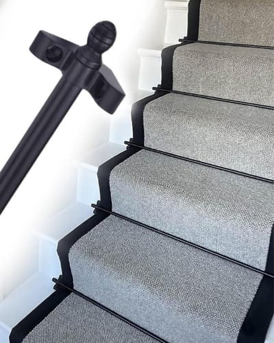 Traploperstang - Tapijtbevestiging - Trappen Decoratie - Ronde Eindstukken - 120cm Lengte - Zwart