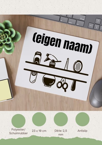 Akyol - kappersmateriaal met eigen naam Muismat - Kapper - barbers - collega's - verjaardag - afscheidscadeau - geschenk - kado - 23 bij 19 cm