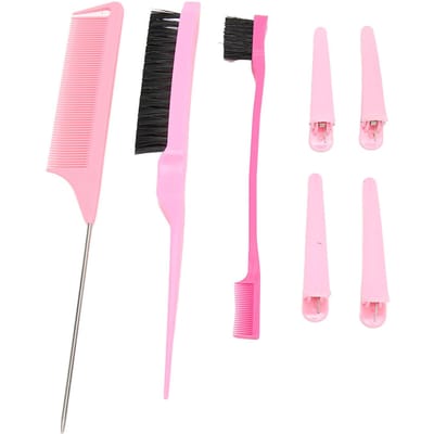 Ensemble de 3 peignes de coiffure avec 4 pinces à cheveux Brosse à cheveux douce à double tête à poils pour femmes hommes enfants pink