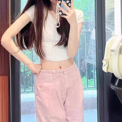 Retro Roze Losse Rechte Geplooide Jeans voor Dames In Zomer Nieuwe Stijl Slank en Gedrapeerd Vloer Wijde Pijpen 4XL roze