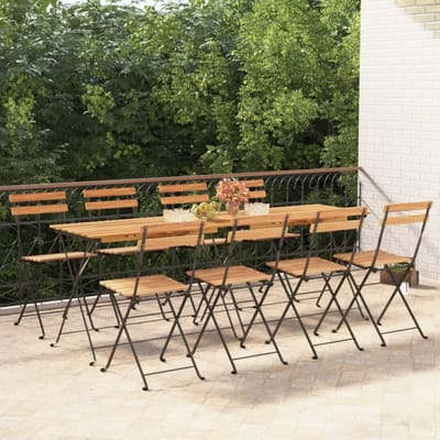 vidaXL - Opklapbare - stoelen, - 8 - stuks, - massief - teakhout - en - staal