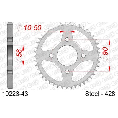 Stalen tandwiel Afam 428 43 dents