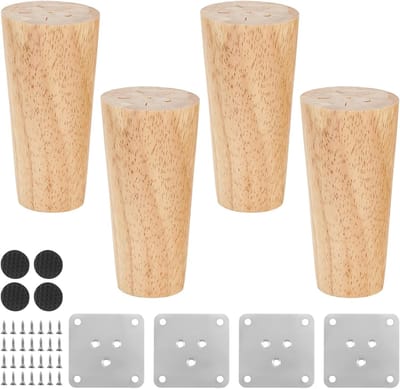 Set van 4 Houten Meubelpoten van Eikenhout 10 cm met Antislip Pads voor Kasten, Sofas en Bedside Cabinets met Montageplaten en Schroeven