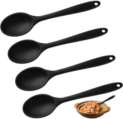 4-delige Siliconen Kooklepel Set - Lange Handgreep - BPA-vrij - Anti-aanbaklaag Vriendelijk - Hittebestendig tot 230°C - Geschikt voor Koken, Bakken, Roeren en Mixen - Zwart
