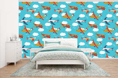 Behang - Fotobehang Patronen - Vliegtuig - Wolk - Lucht - Jongen - Kindje - Kinderen - Kids - Breedte 500 cm x hoogte 280 cm