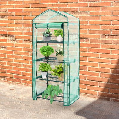 Lendo Online Tuinkas met 4 etages en PE waterdichte hoes 69x49x160cm staal groen - Broeikas met stalen plantenhouders - Kas - Serre - Kweekkas - Foliekas - Groentekas - Tomatenkas