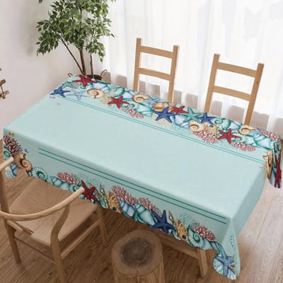 Couronne de fleurs du Jour de l'Indépendance Nappe rectangulaire imperméable Fleur étoile rouge bleue Drapeau USA Housse de table pour dîner cuisine 90x140cm