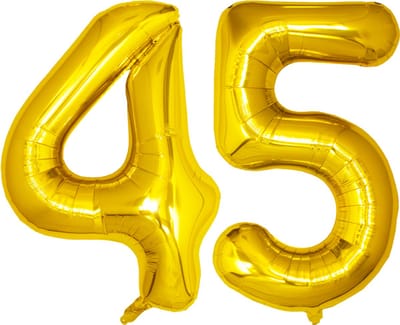 Folie Ballon Cijfer 45 Jaar Goud Verjaardag Versiering Helium Cijfer Ballonnen Feest versiering Met Rietje - 86Cm