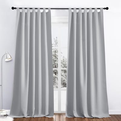 Famanu - Verduisterende Buitengordijnen, Waterdicht, Lichtwerend, met Klittenband, Verstelbare Gordijnen voor Balkons, Terrassen, Tuinen, Patio,132B x 243H cm (2 Panelen),Zilvergrijs