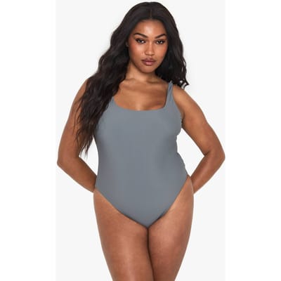 boohoo Dames Plus-size badpak met vierkante halslijn | Slate | Maat: 20
