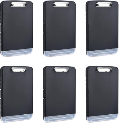 Plastic Clipboard Opbergdoos met Afzonderlijk Pennenvak, Ideaal voor School, Kantoor en Medische Toepassingen, Zwart, Set van 6