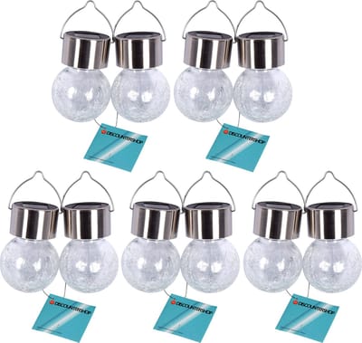 10-delige Set Zonne Tuinlampen Beach - Roestvrij Staal & Kristal - Zilver - 9x6cm - Sfeervolle Buitenverlichting voor Tuinen - Perfect voor Tuinfeesten, Barbecues en Avondbijeenkomsten