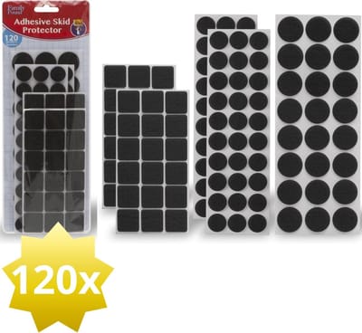 120x Premium Viltjes Stoelpoten - Zwart - Zelfklevend Anti Kras Meubelvilt voor Meubels - 120 stuks - Rond en Vierkant - Zelfklevende Stoelpoot Beschermers - Meubelglijders Antikras Vilt voor Stoel - Bank - Tafel - Elektrische Apparatuur